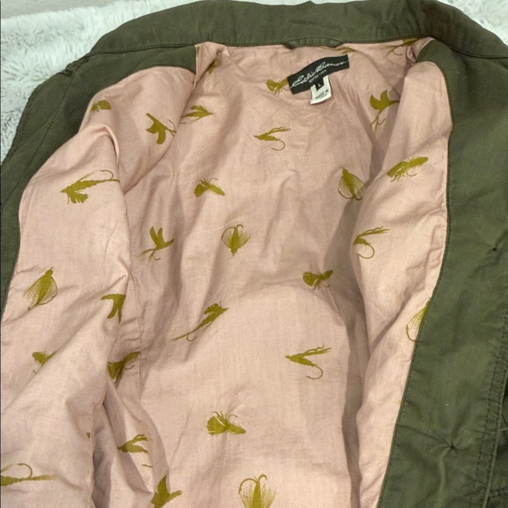 Eddie Bauer Olive Waxed Quilted Barn Jacket Utility Coat Women’s L - Picture 8 of 13